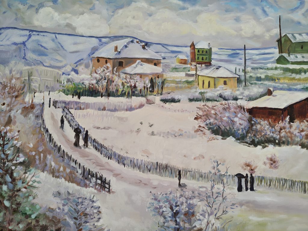 Kopia obrazu olej na płótnie Claud Monet zimowy pejzarz. Monika Domachowska